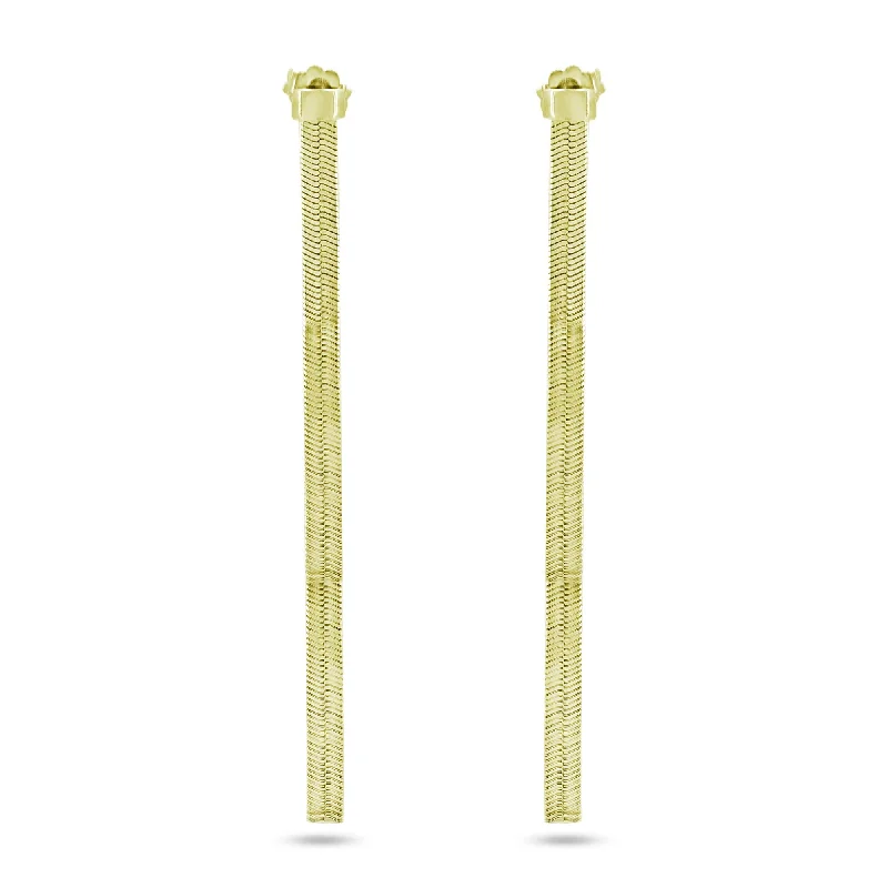 ladies-short-diamond-earrings-Gold Plated 925 Sterling Silver Herringbone Dangling Stud Earrings - ECE00065GP