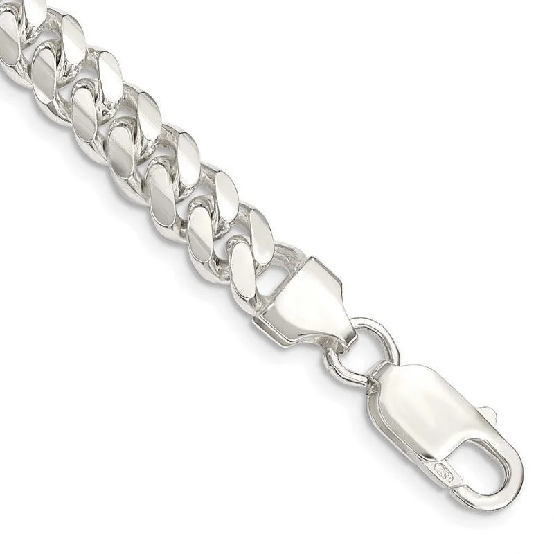 Ladies bracelets with anchor charms -Sterling Silver 7.25mm Polished Domed Curb Chain Bracelet