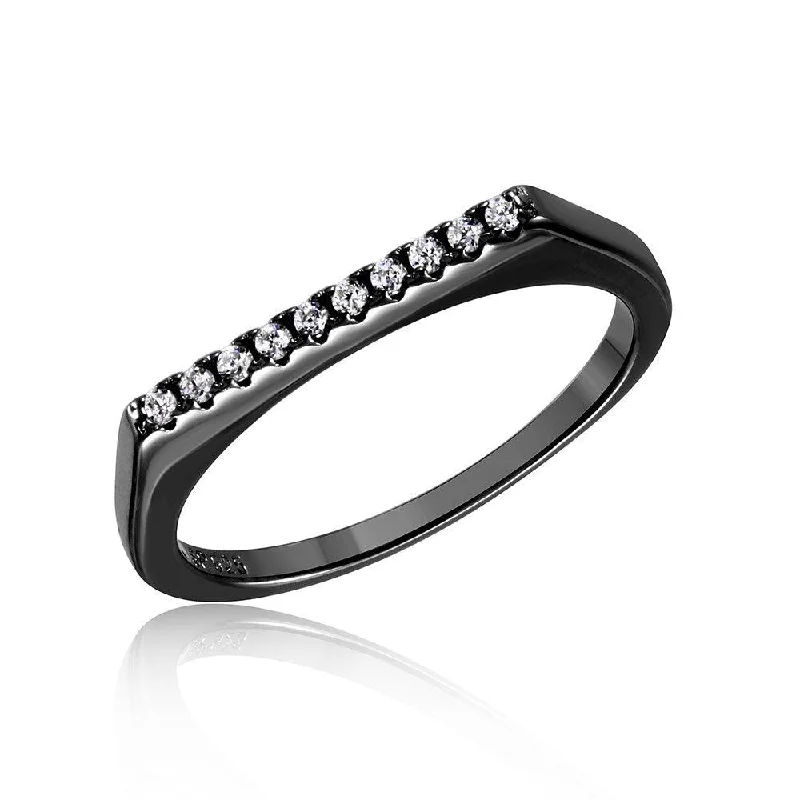 ladies ring black friday special-Silver 925 Black Rhodium Plated Stackable Flat Top CZ Ring - STR01047BLK