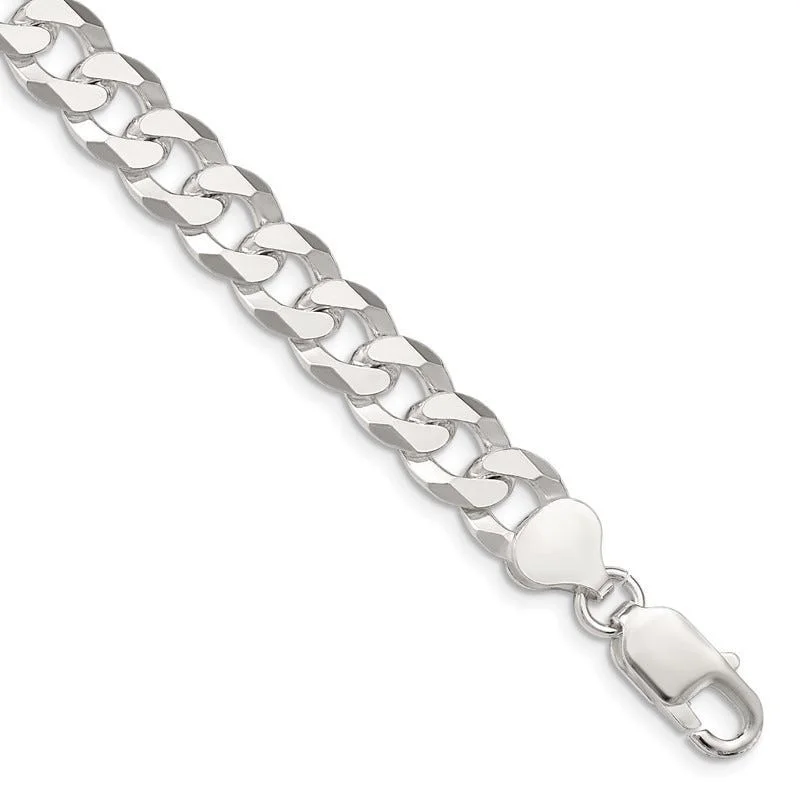 Ladies bracelets with flowers -Sterling Silver 8.5mm Beveled Curb Chain Bracelet