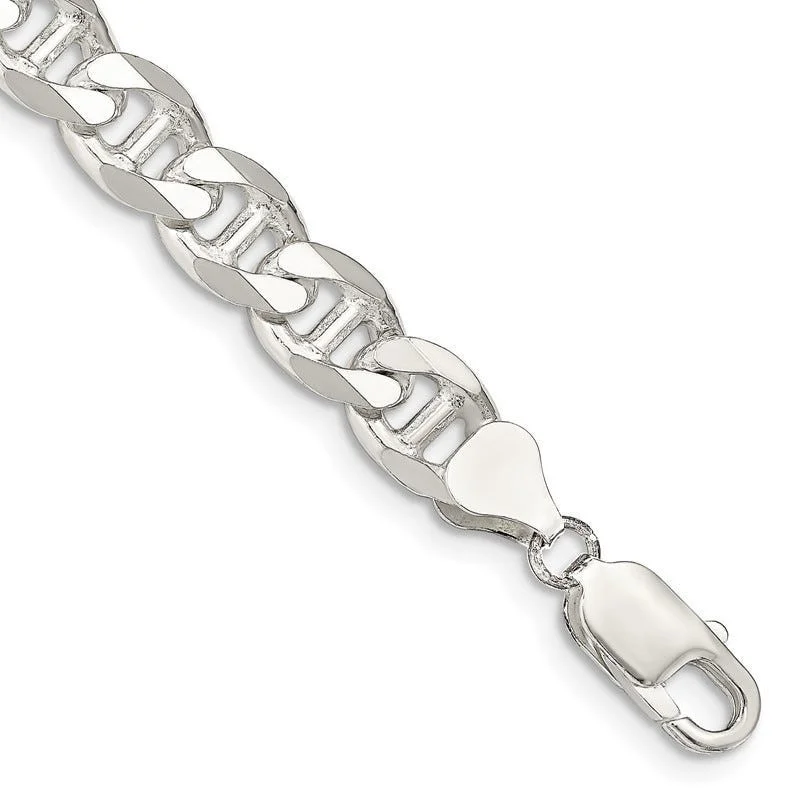 Ladies bracelets for beach days -Sterling Silver 8.25mm Flat Cuban Anchor Chain Bracelet