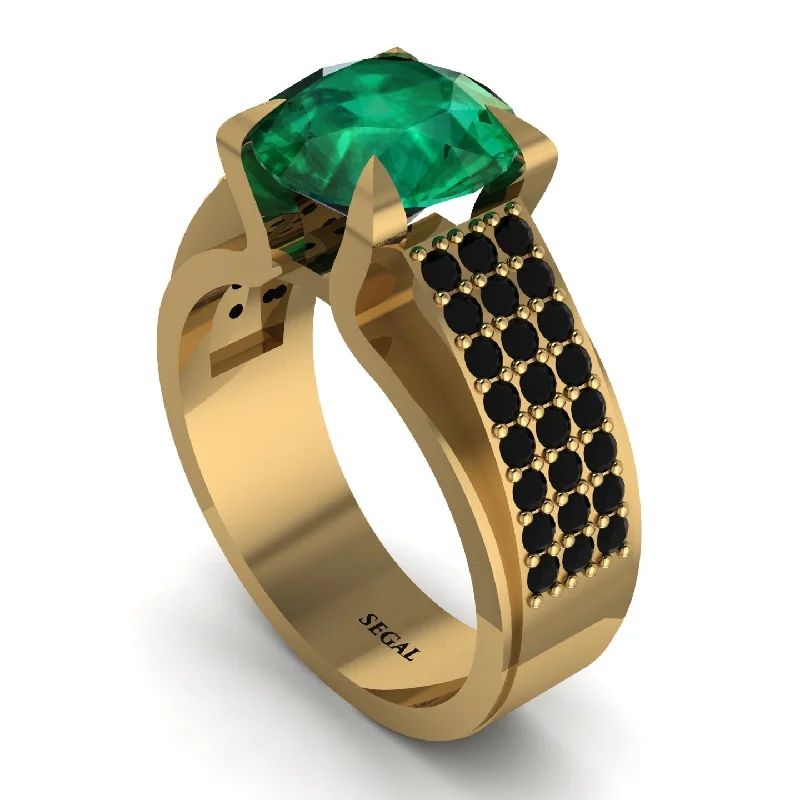 engagement-gold-halo-ring-Round Cut Emerald 14K Gold Pave Engagement Ring - Saylor No. 34