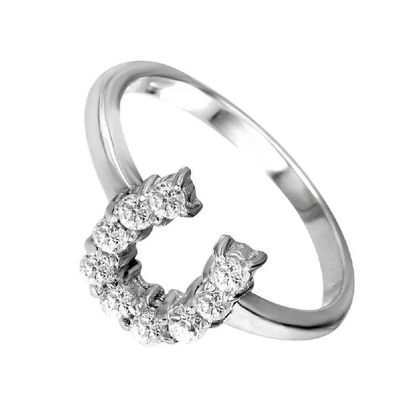 ladies ring cyber monday exclusive-Silver 925 Rhodium Plated Lucky Horseshoe CZ Ring - STR00022