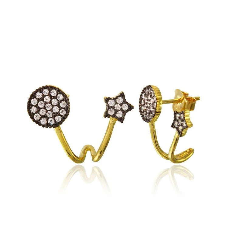 ladies-beaded-diamond-earrings-Gold Plated 925 Sterling Silver CZ Circle and Star Folded Earrings - BGE00545