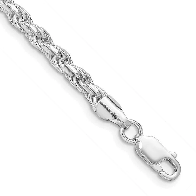 Ladies bracelets with music note charms -Sterling Silver Rhodium-plated 3.5mm Diamond-cut Rope Chain Bracelet