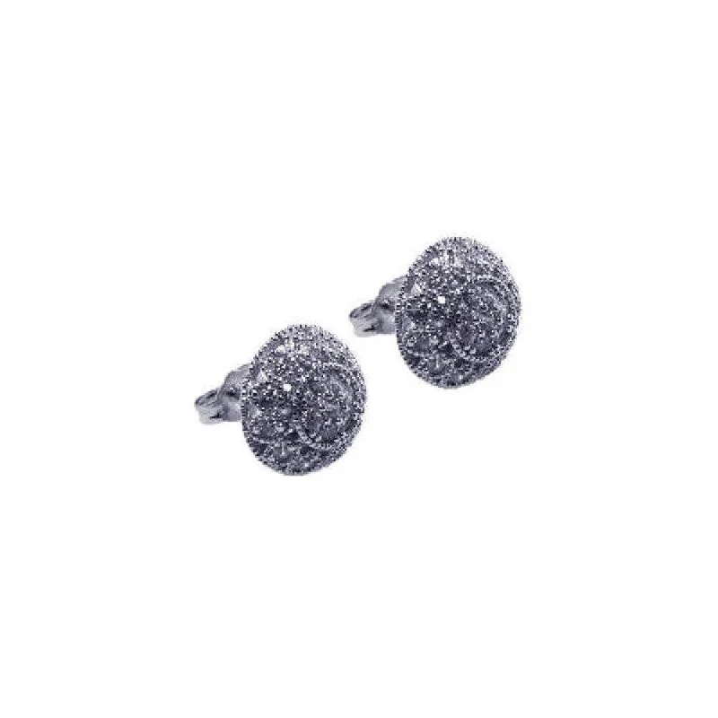 ladies-classic-diamond-earrings-Silver 925 Rhodium Plated Micro Pave Clear CZ Stud Earrings - ACE00006