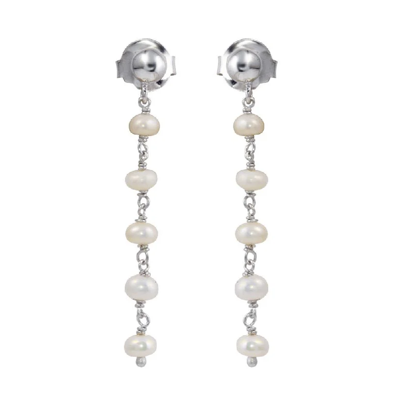 ladies-affordable-pearl-earrings-Rhodium Plated 925 Sterling Silver Dangling Synthetic Pearl Earrings - DIE00006RH-PRL