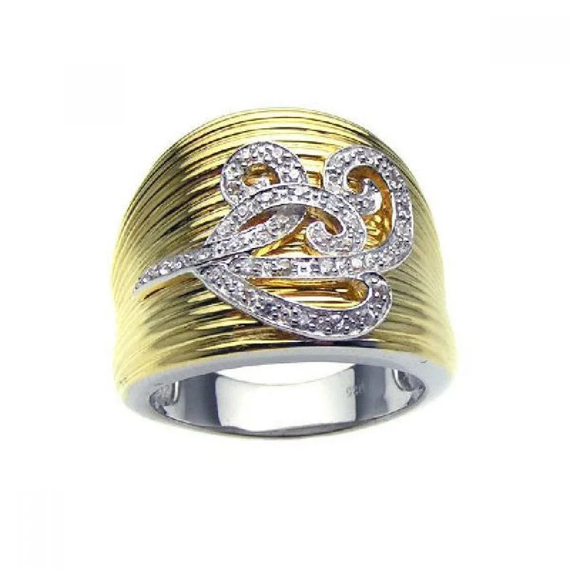 ladies ring fall leaf pattern-Clearance-Silver 925 Rhodium and Gold Plated Clear CZ Flower Ring - BGR00179