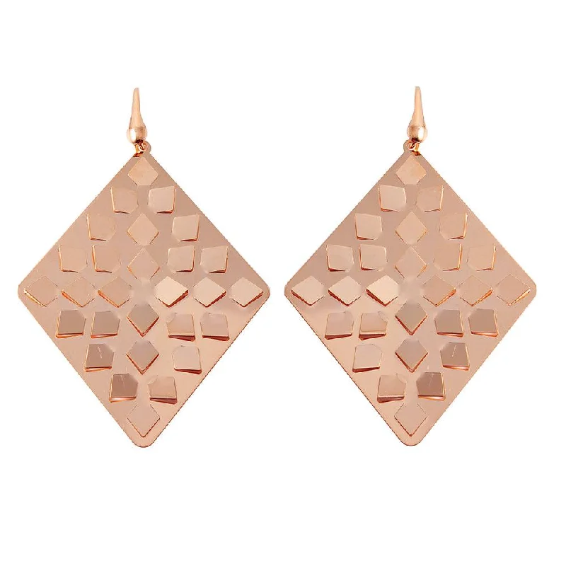 ladies-modern-dangle-earrings-Silver 925 Rose Gold Plated Rhombus Earrings - ECE00014R