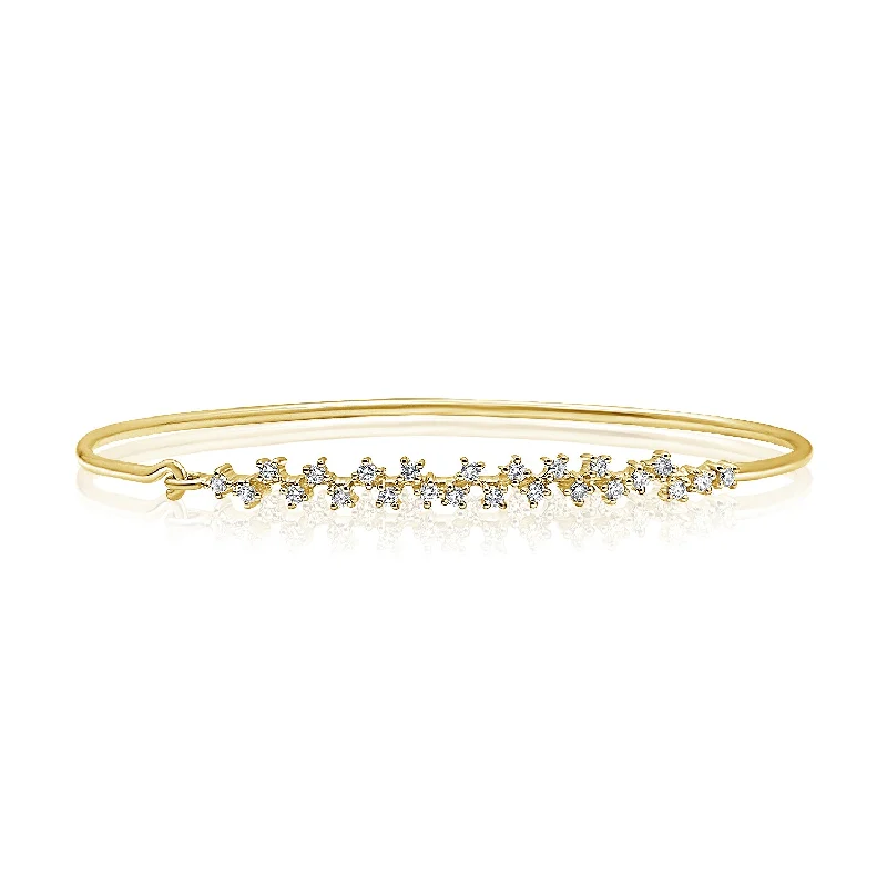 Ladies bracelets for anniversaries -14K Gold Diamond Floral Bangle Bracelet