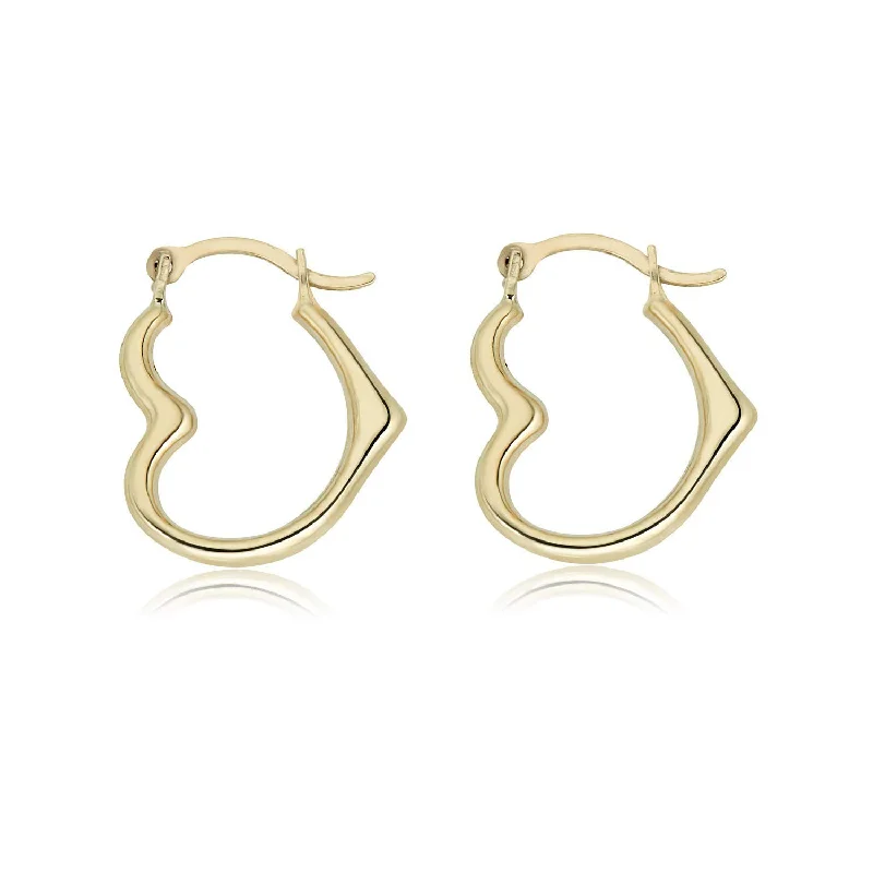 ladies-crystal-heart-earrings-14E00374 - 14 Karat Yellow Gold Heart Latch Back Hoop Earring