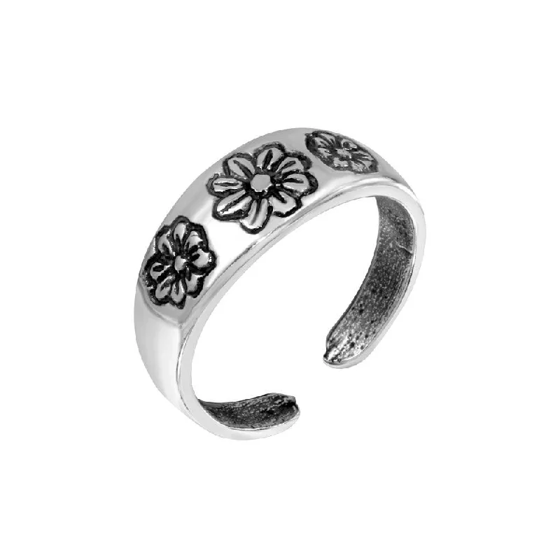 ladies ring winter snowflake-Silver 925 Multi Flower Adjustable Toe Ring - TR164-A