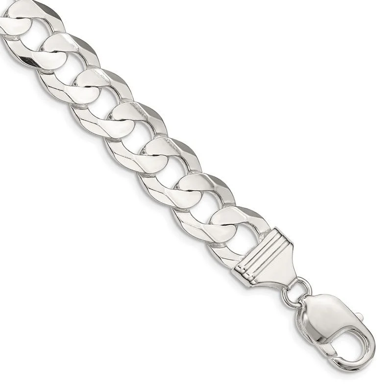 Ladies bracelets delicate chains -Sterling Silver 11.9mm Concave Beveled Curb Chain Bracelet