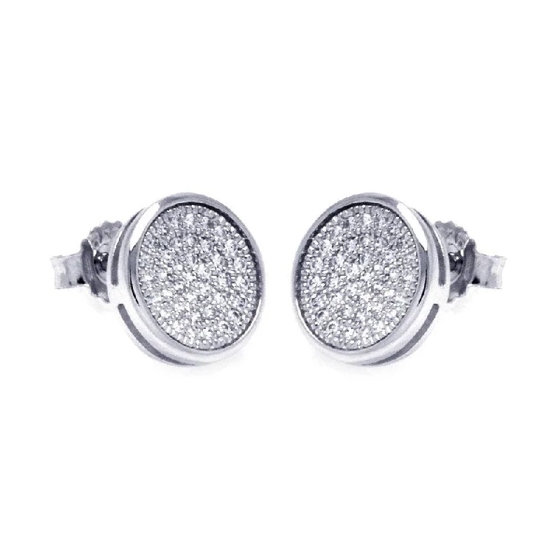 ladies-short-gold-earrings-Silver 925 Rhodium Plated Micro Pave Clear Circle CZ Stud Earrings - ACE00047