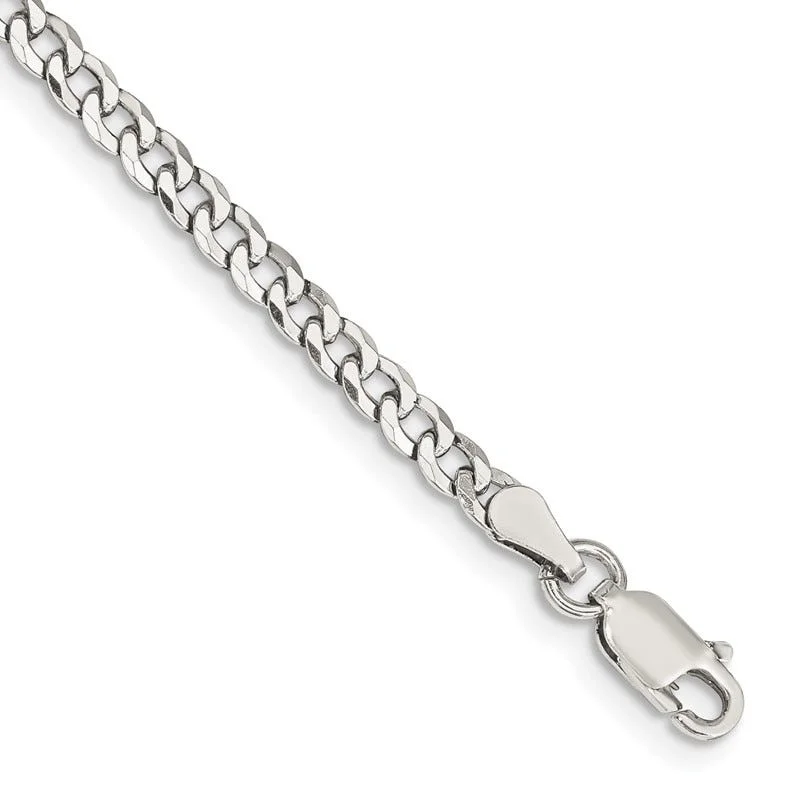 Ladies bracelets sleek armlets -Sterling Silver 3.2mm Beveled Curb Chain Bracelet