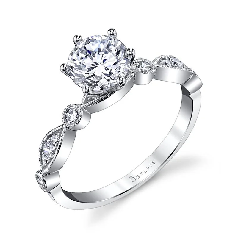 engagement-eternity-diamond-ring-Sylvie Collection 14K White Gold Round Engagement Ring Setting W. 1Ct Round 14K White Gold