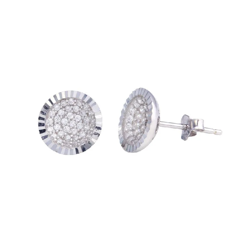 ladies-party-rose-gold-earrings-Rhodium Plated 925 Sterling Silver CZ Encrusted DC Bowl Shape Stud Earrings - STE01219