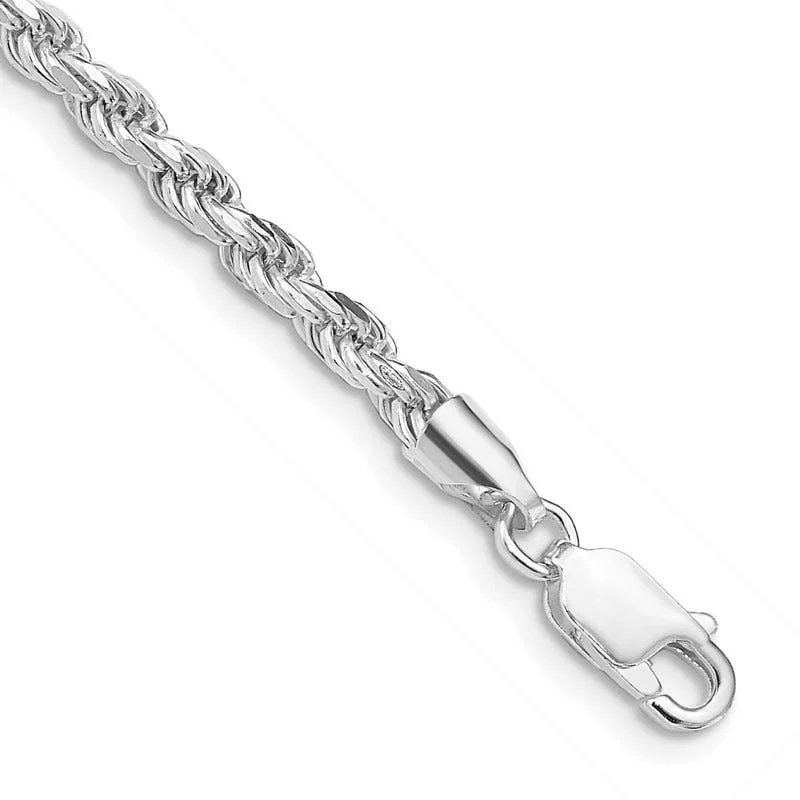 Ladies bracelets for pioneers -Sterling Silver Rhodium-plated 3mm Diamond-cut Rope Chain Bracelet