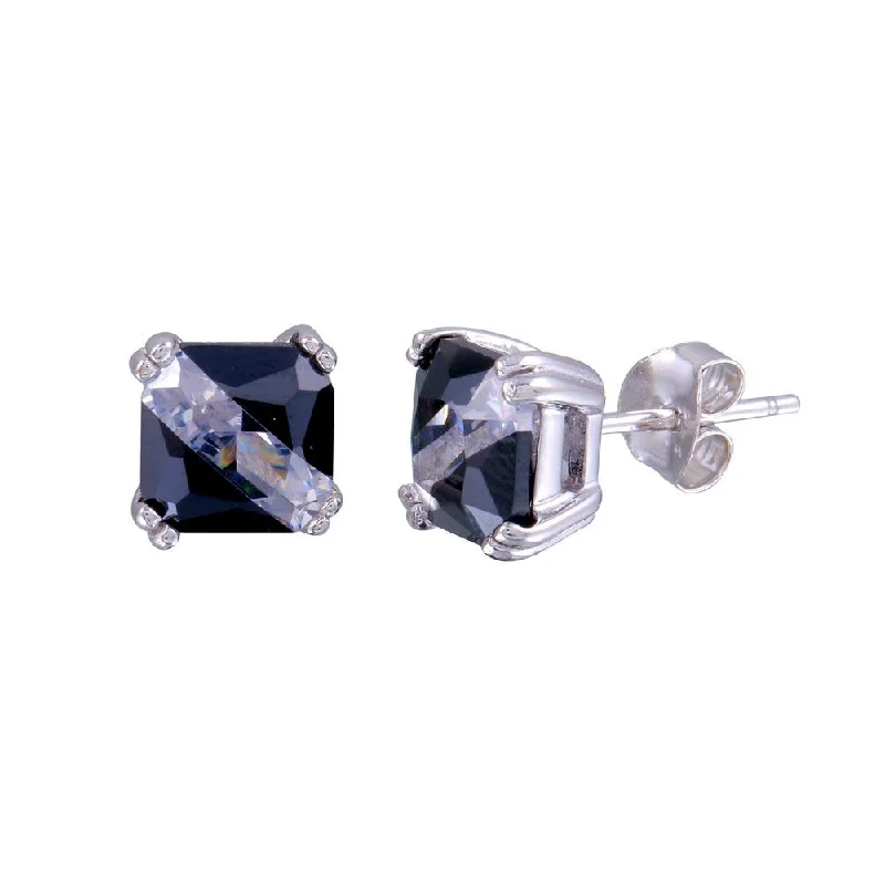 ladies-everyday-diamond-earrings-Rhodium Plated 925 Sterling Two-Tone 925 Sterling Silver Square CZ Stud Earrings - BGE00621