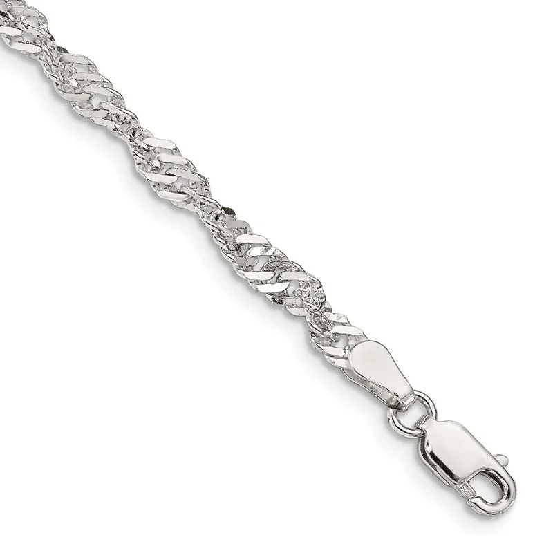 Ladies bracelets for rebels -Sterling Silver 3.5mm Singapore Chain Bracelet