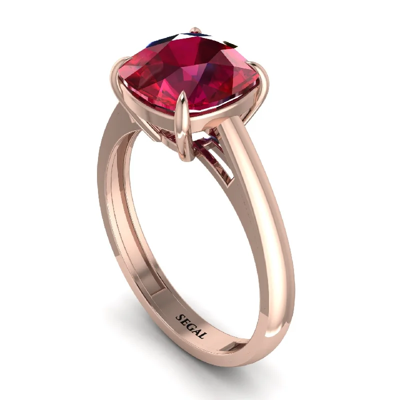 engagement-diamond-handmade-ring-Cushion Cut Ruby Solitaire Engagement Ring - Royalty No. 11