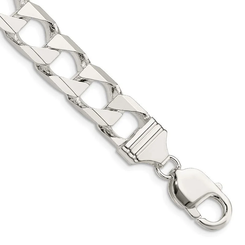 Ladies bracelets for wanderers -Sterling Silver 10.3mm Flat Open Curb Chain Bracelet