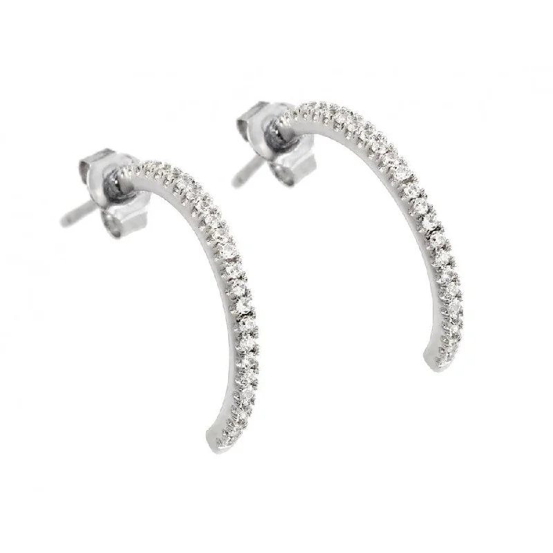 ladies-charm-silver-earrings-Silver 925 Rhodium Plated Crescent CZ Stud Earrings - STE00901