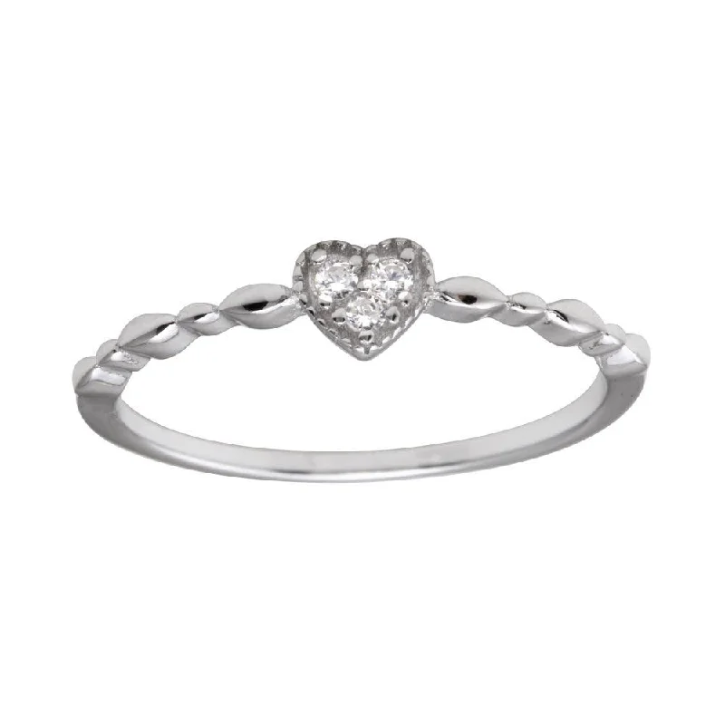 ladies ring luminous halo design-Rhodium Plated 925 Sterling Silver Heart 3 Clear CZ Ring - BGR01227CLR