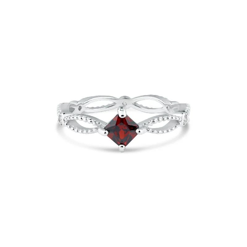 ladies ring intricate sterling silver-Rhodium Plated 925 Sterling Silver Marquise Red CZ Ring - BGR01362RED