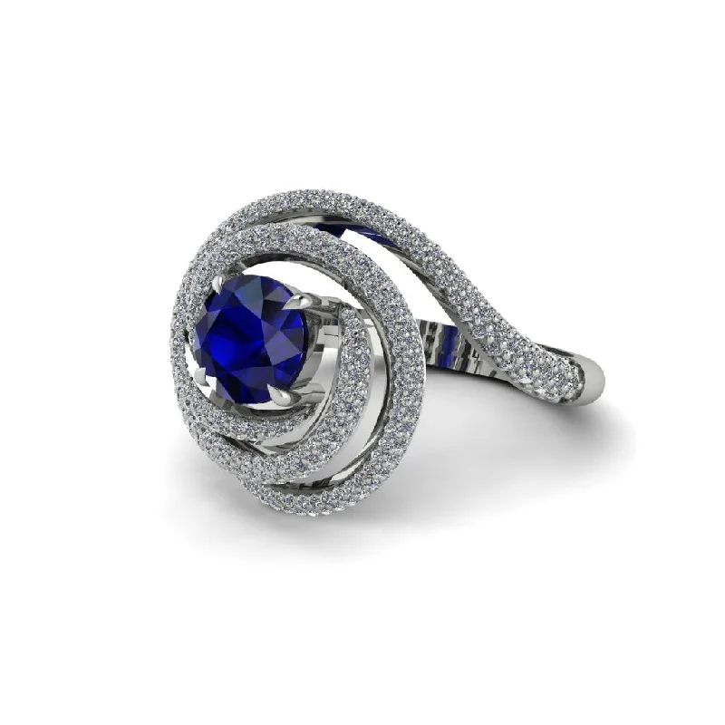 engagement-pearl-modern-ring-Sapphire Double Halo Swirling Engagement Ring - Serena No. 15