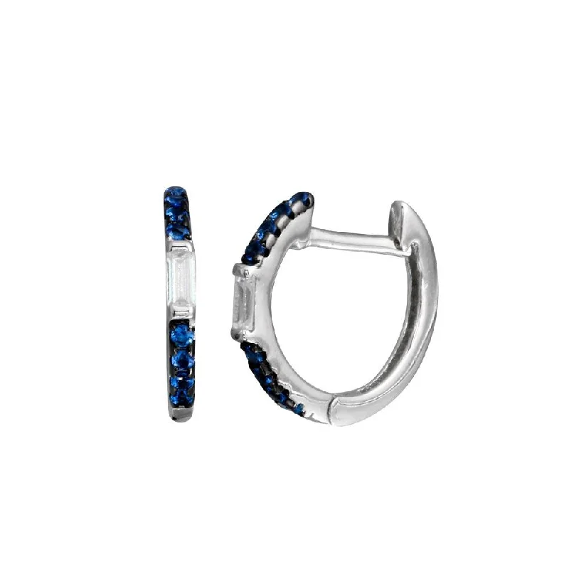 ladies-ethnic-earrings-925 Sterling Silver Blue CZ Hoop Earring - BGE00663