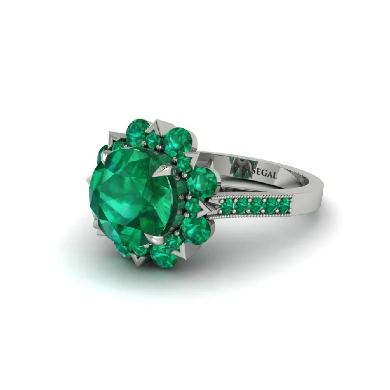 engagement-round-emerald-ring-Emerald Halo Sunburst Engagement Ring - Winter No. 21