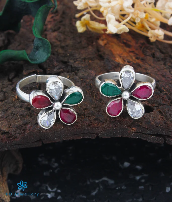 ladies ring spring blossom-The Arpita Silver Toe-Rings (Multicolour)