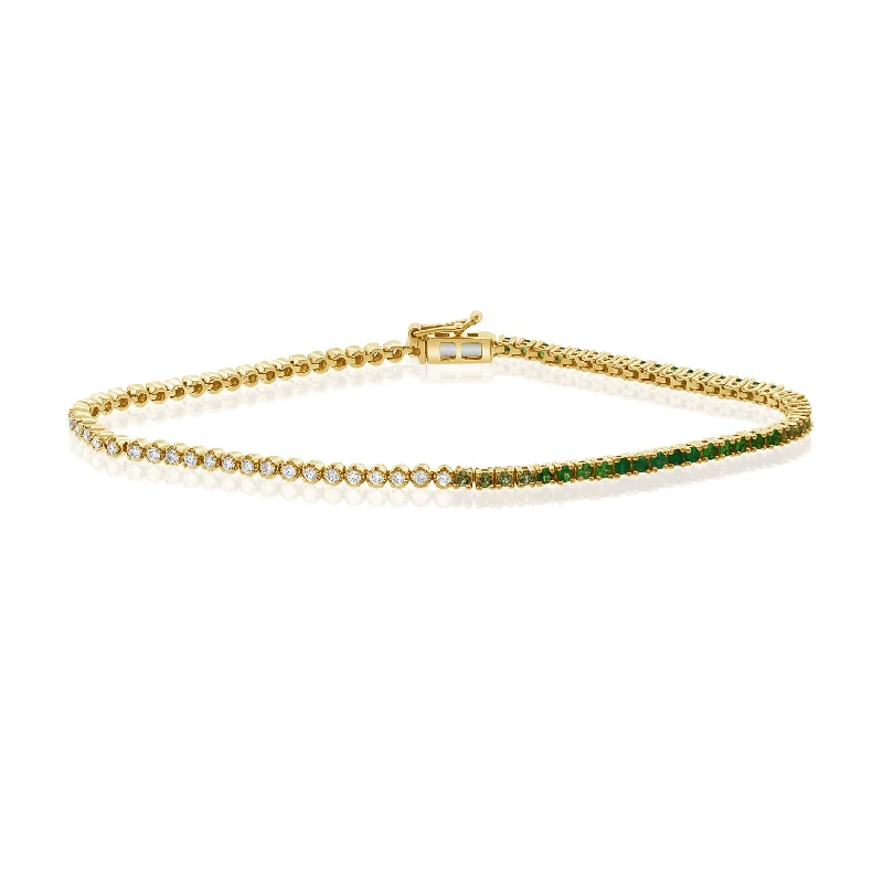 Ladies bracelets with phoenix charms -Vibrant 14K Gold Emerald and Diamond Tennis Bracelet