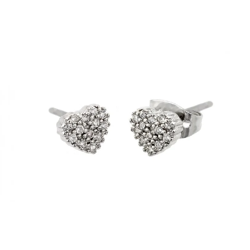 ladies-fashion-earrings-Silver 925 Rhodium Plated Clear Heart CZ Stud Earrings - STE00884CLR