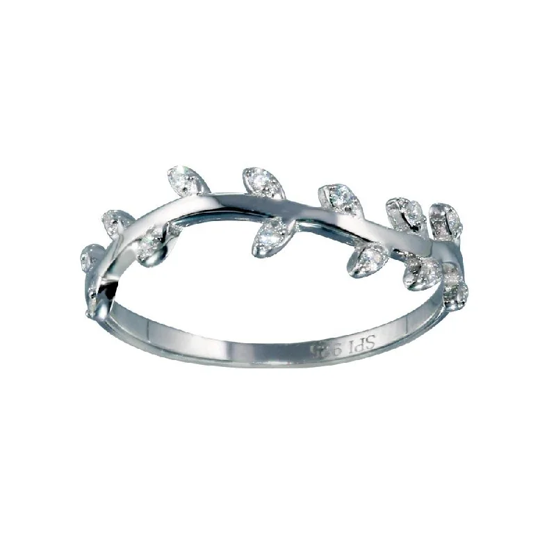 ladies ring trendy star detail-Rhodium Plated 925 Sterling Silver Vine CZ Ring - STR01122