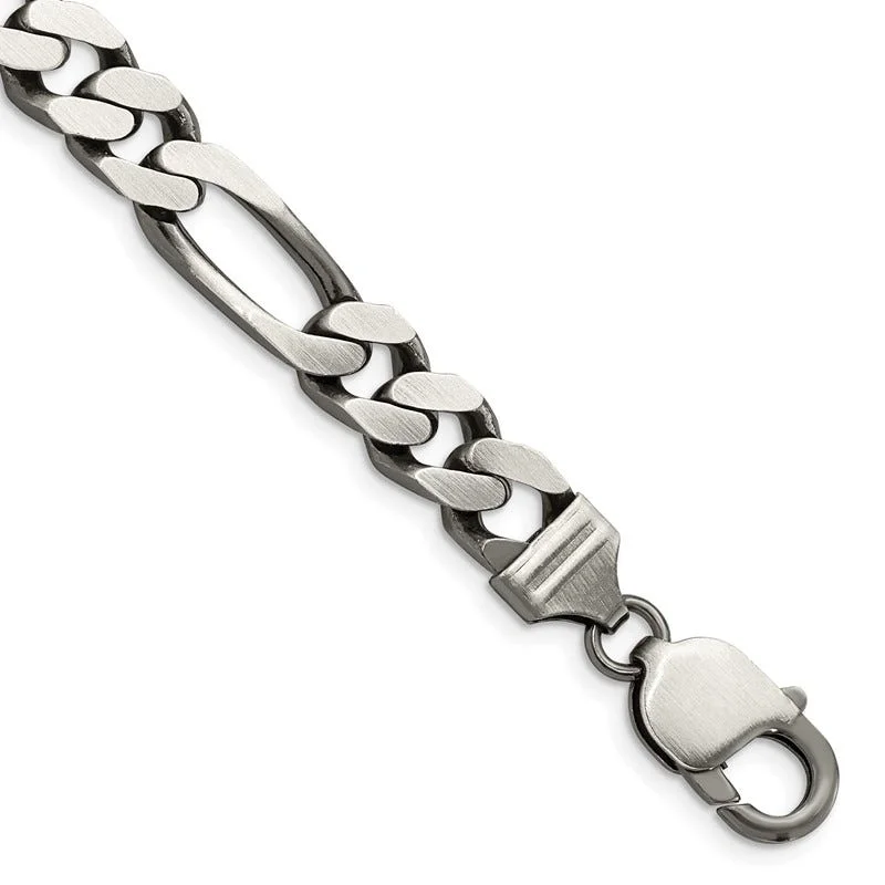 Ladies bracelets for cousins -Sterling Silver Antiqued 9mm Figaro Chain Bracelet