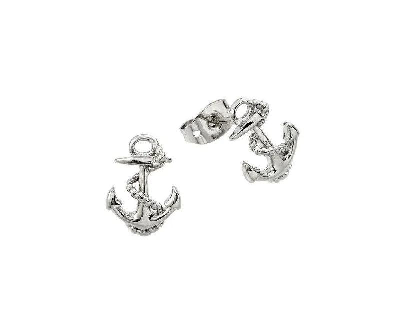 ladies-dangle-pearl-earrings-Silver 925 Rhodium Anchor Stud Earrings - BGE00376