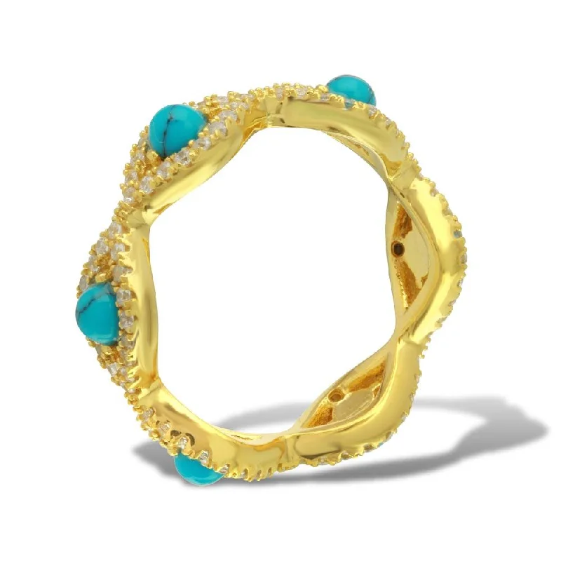 ladies ring regal iolite-Gold Plated 925 Sterling Silver Evil Eye Eternity Ring with Turquoise Beads - BGR01100