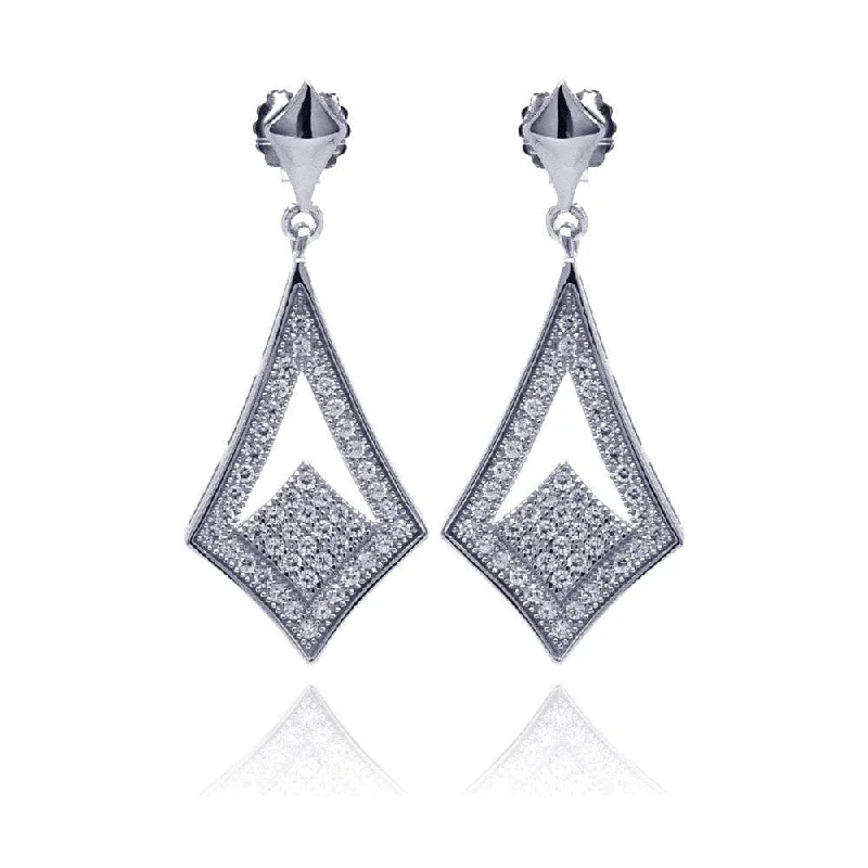 ladies-crystal-earrings-Silver 925 Rhodium Plated Micro Pave Clear Open Sharp Marquis CZ Dangling Stud Earrings - ACE00039