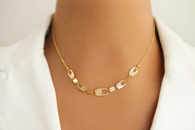 ladies-short-necklace-14k Ovals Necklace