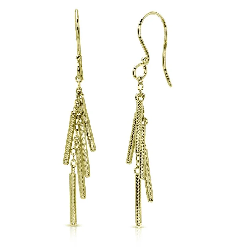 ladies-charm-silver-earrings-Gold Plated 925 Sterling Silver Dropped Matte Gold Plated Bar Earrings - DIE00008GP