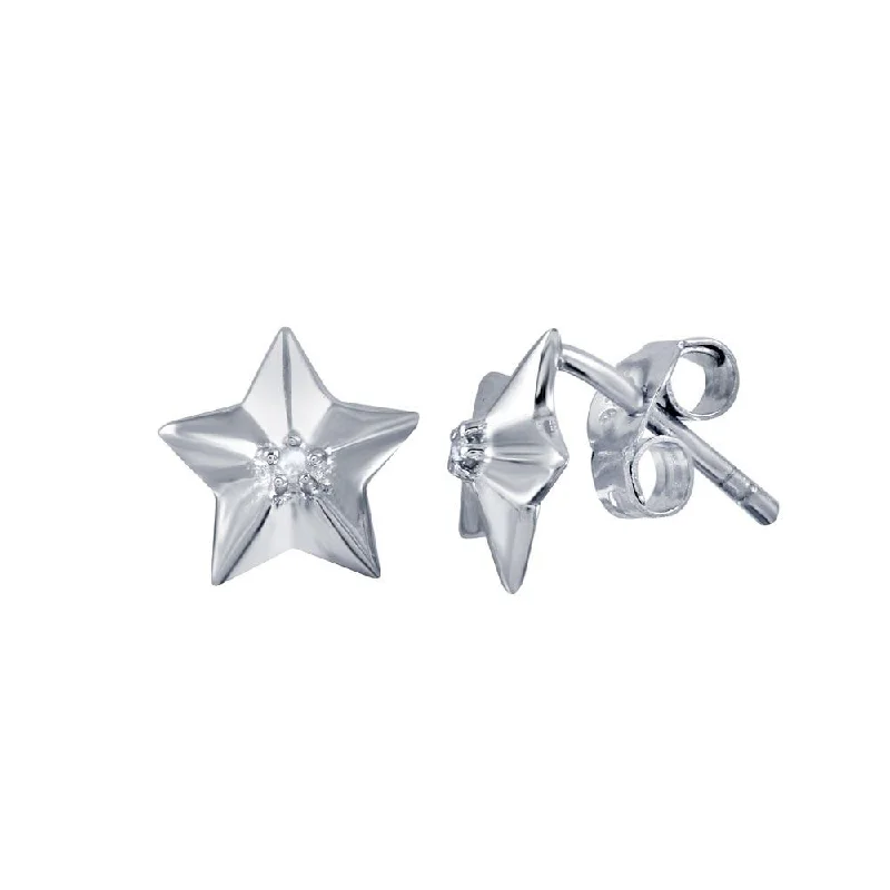 ladies-rose-gold-heart-earrings-Rhodium Plated 925 Sterling Silver Diamond Star Stud Earrings - STE00995DIA