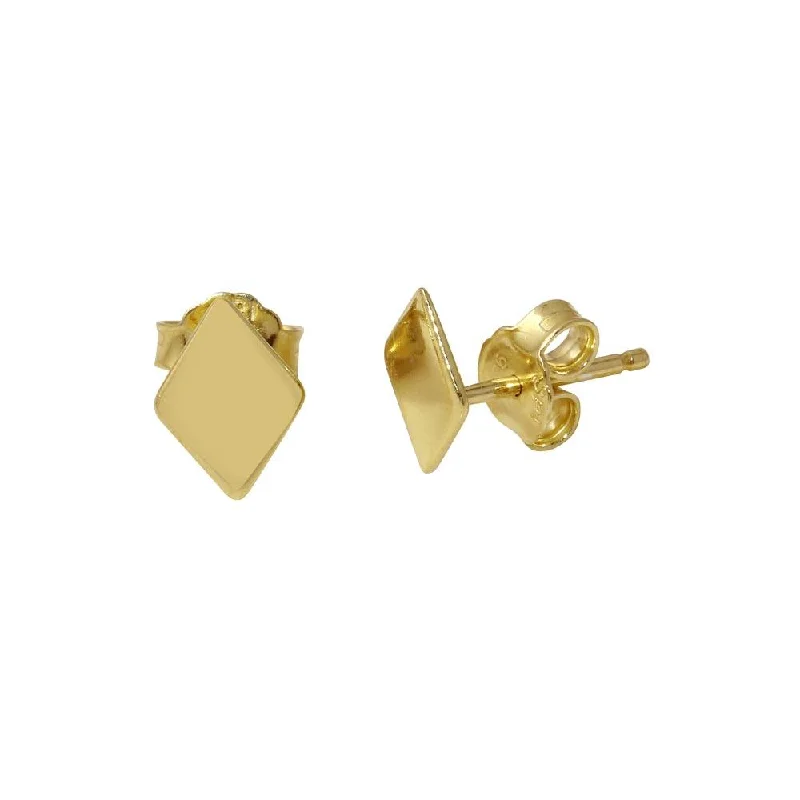 ladies-star-gold-earrings-Rhodium Plated 925 Sterling Silver Flat Rhombus Stud Earrings - SOE00007