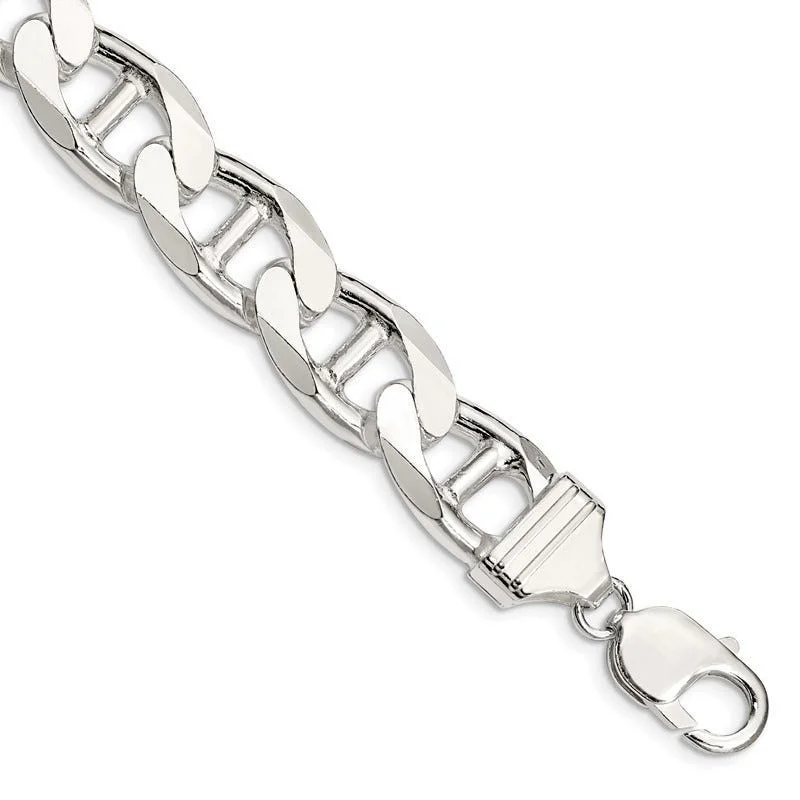 Ladies bracelets for mothers -Sterling Silver 13.5mm Flat Cuban Anchor Chain Bracelet