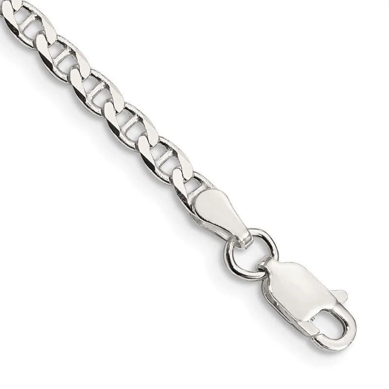 Ladies bracelets engraved patterns -Sterling Silver 3.15mm Flat Cuban Anchor Chain Bracelet