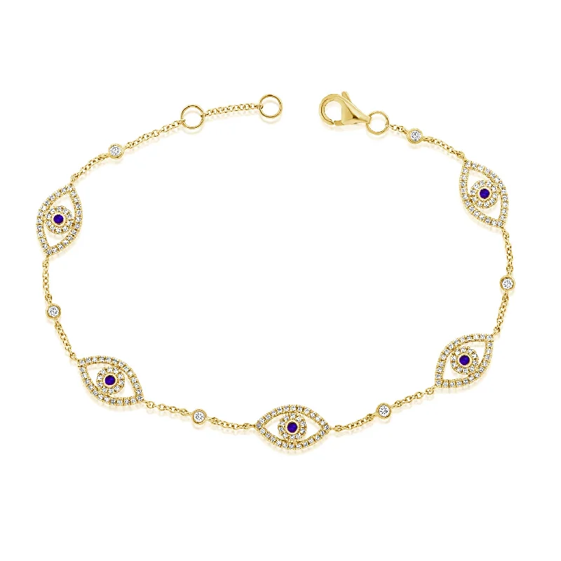 Ladies bracelets with bird charms -Dazzling 14K Gold Evil Eye Bracelet with Sapphires & Diamonds