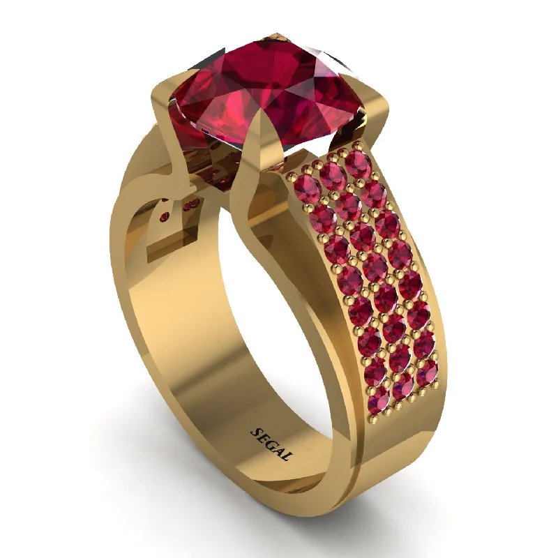 engagement-sapphire-modern-ring-Round Cut Ruby 14K Gold Pave Engagement Ring - Saylor No. 55