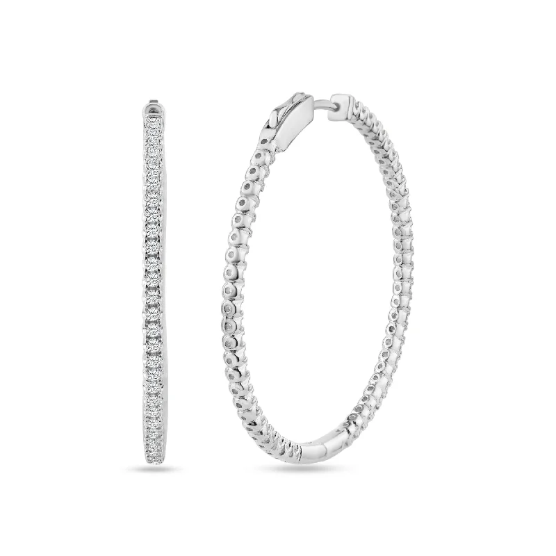 ladies-bridal-earrings-Rhodium Plated 925 Sterling Silver Eternity Clear CZ Hoop Earring 40mm - STE01340