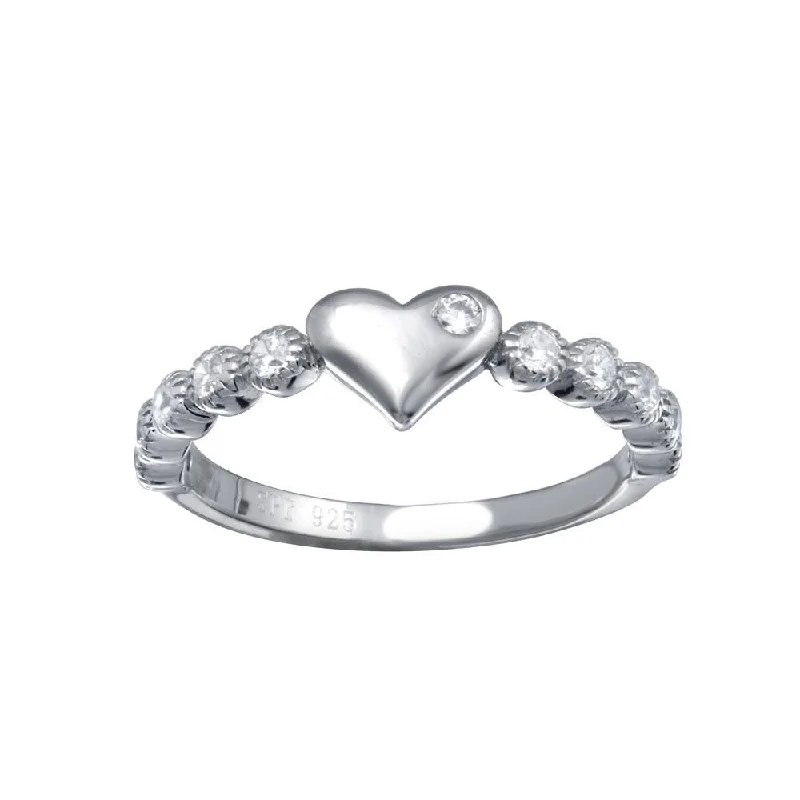 ladies ring celestial starburst-Rhodium Plated 925 Sterling Silver CZ Heart Bubble Shank Ring - STR01164